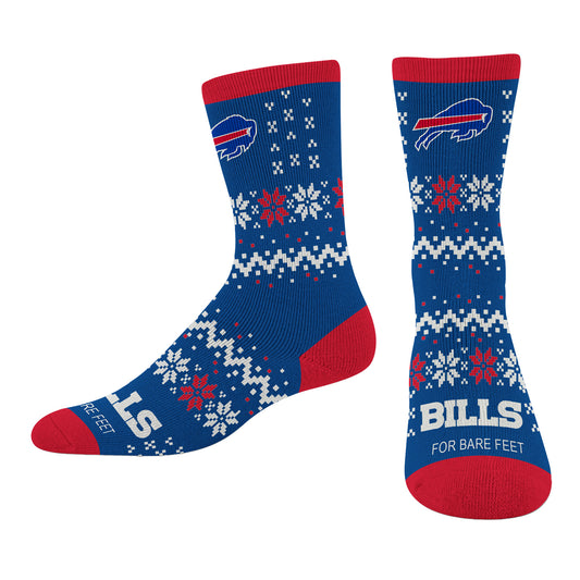 Buffalo Bills Team Sweater Socks In Blue, Red & White - Combined Pair Front & Left Side View