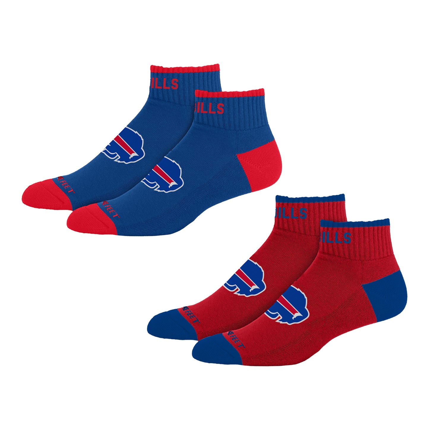 Buffalo Bills Front and Center 2 Pack Socks In Blue & Red - Combined 2 Pair Left Side View
