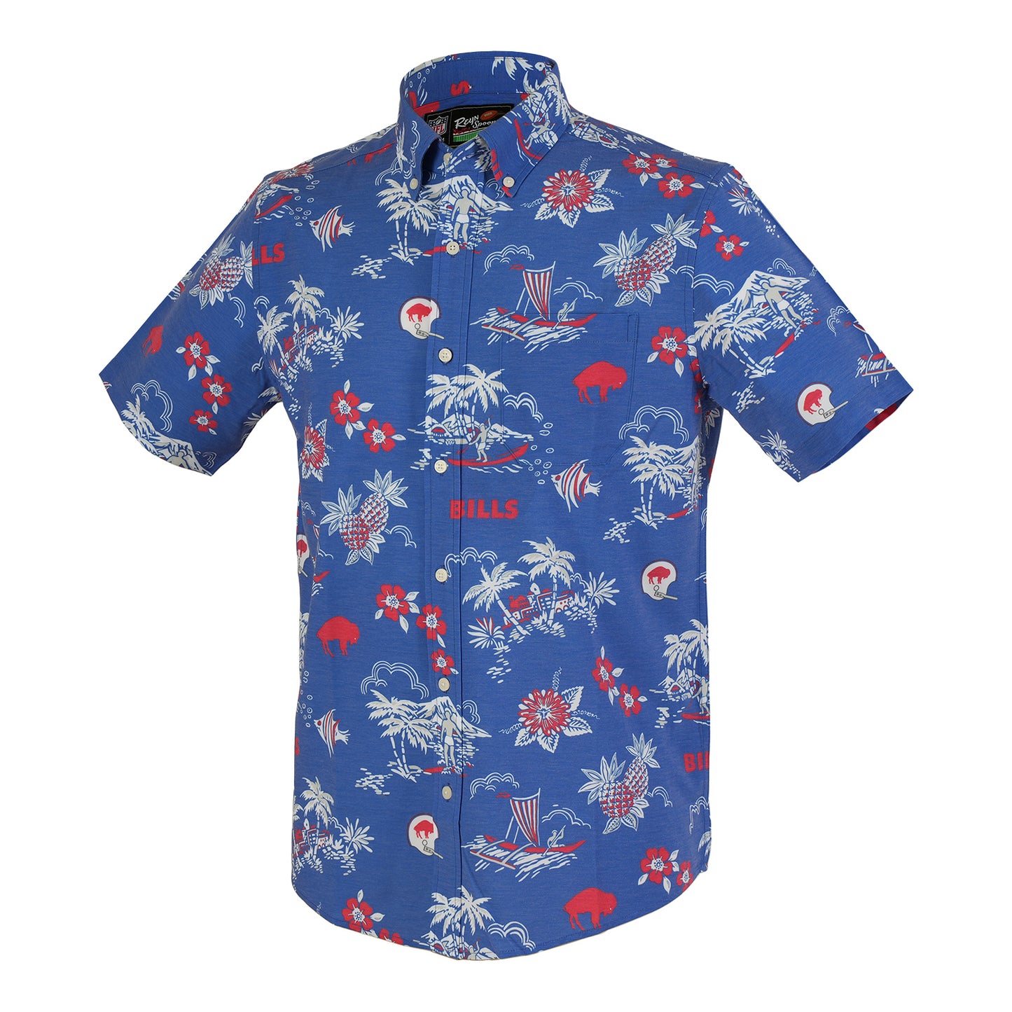 Reyn Spooner Bills Throwback Performance Button-Down Shirt In Blue - Front View