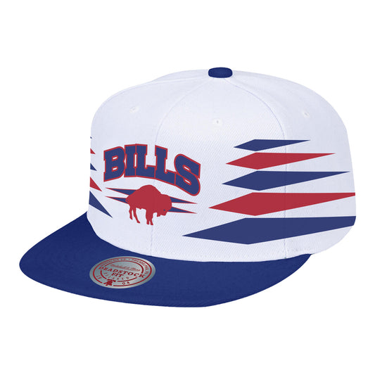 Buffalo Bills Mitchell & Ness Diamond Cut Snapback Hat In White - Front View