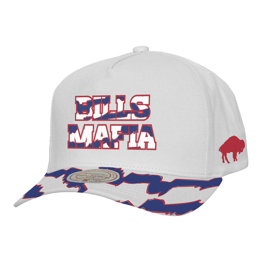 Mitchell & Ness Bills Mafia Pro Pinch Snapback Hat In White - Front View