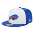 New Era Bills Satin 59FIFTY Fitted Hat In White & Blue - Front Left View