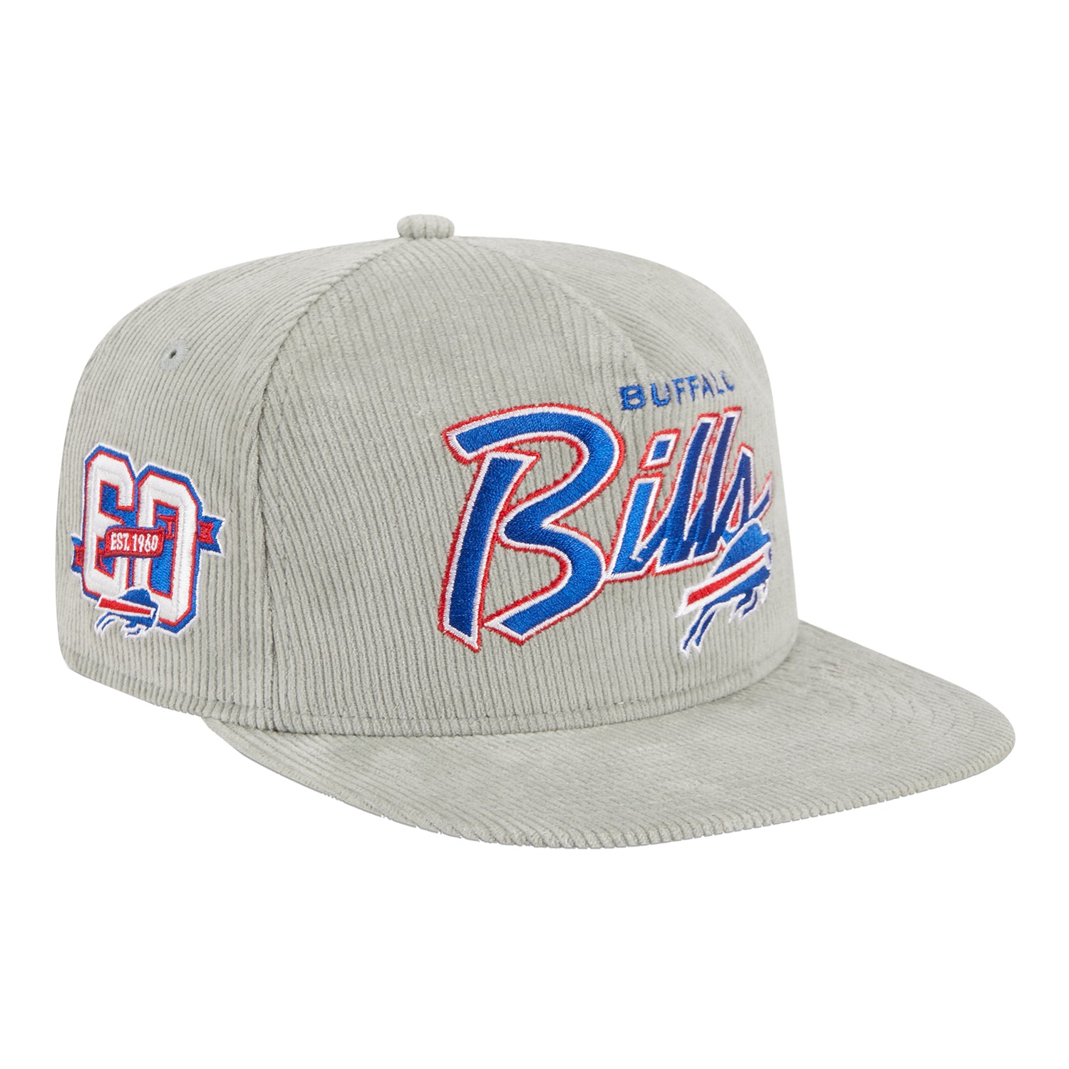 Bills New Era Gray Corduroy Golfer Adjustable Hat In Grey - Front Right View