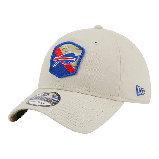 New Era Bills 2023 Salute to Service 9TWENTY Adjustable Hat In Tan - Front Left View