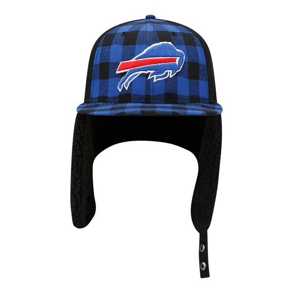 New Era Bills 59FIFTY Dog Ear Plaid Fitted Hat In Blue & Black - Front View