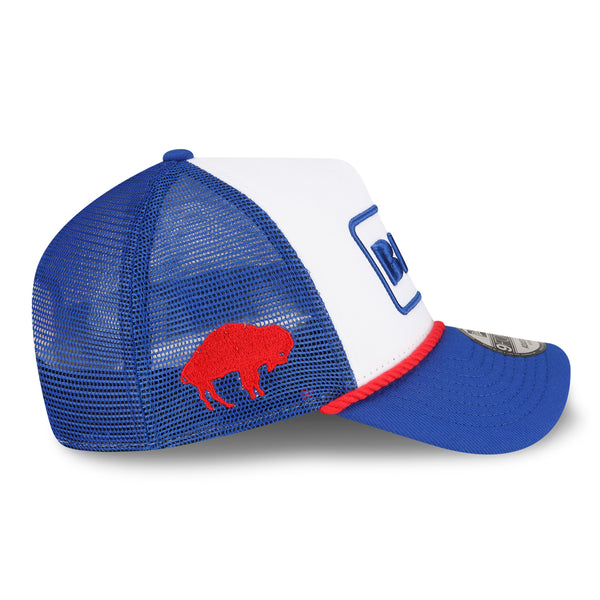 New Era Bills 9FORTY A-Frame Trucker Hat In White & Blue - Right Side View