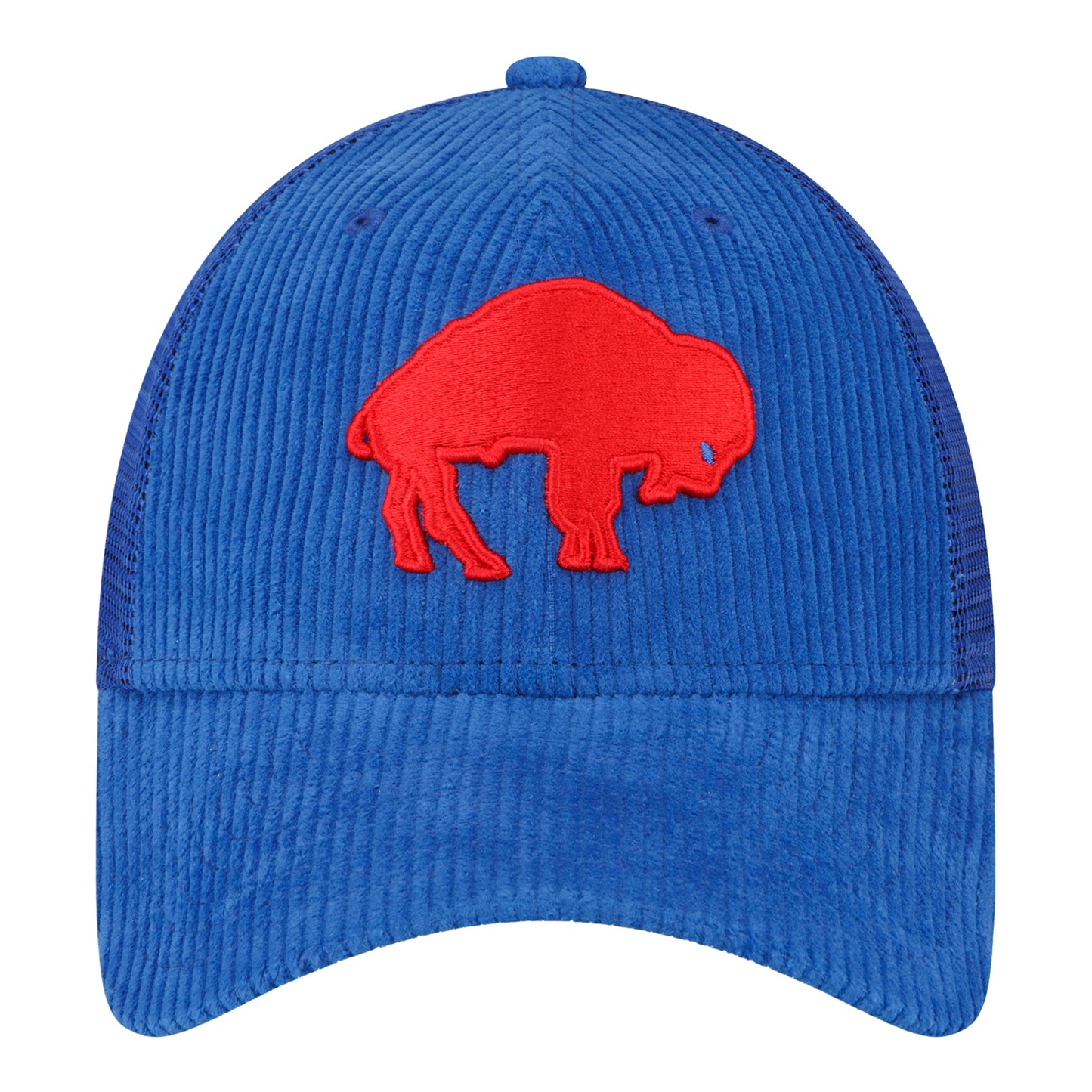 New Era Bills 9FORTY Corduroy Trucker Adjustable Hat In Blue - Front View