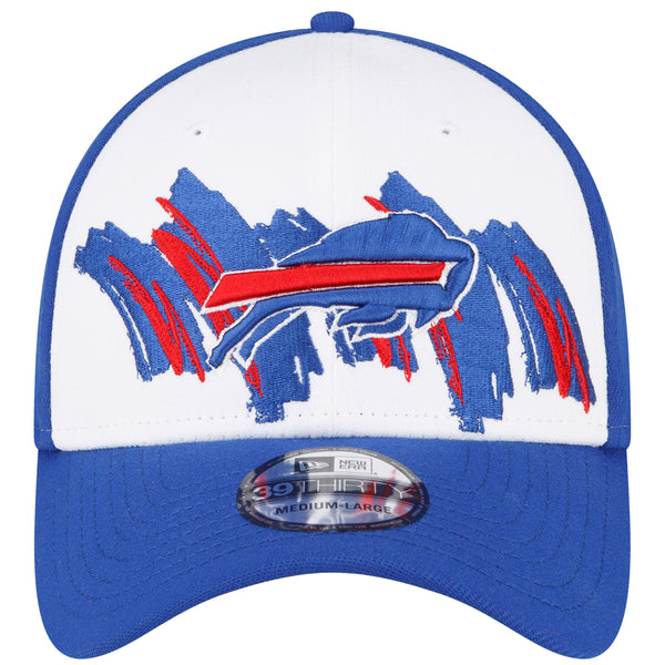 New Era Bills 39THIRTY 90's Paint Brush Flex Hat In Blue & White - Front View
