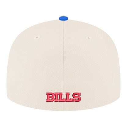 New Era Bills 59FIFTY Chrome Script Fitted Hat In Cream - Back View