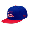 New Era Bills 59FIFTY Royal/Red Script Fitted Hat In Blue - Front Left View