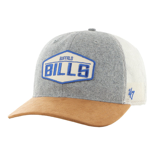 Bills '47 Brand Trucker Drover Suede Hat In Grey, Brown & Blue - Angled Left Side View