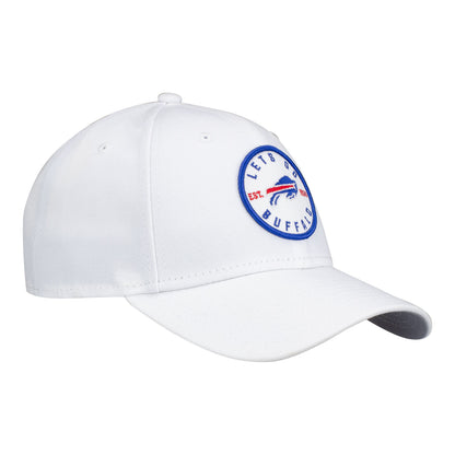 Bills New Era 9FORTY Let's Go Bills Patch Trucker Hat In White - Front Right View