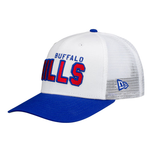 Bills New Era 9SEVENTY Trucker Wordmark Hat In White - Front Left View