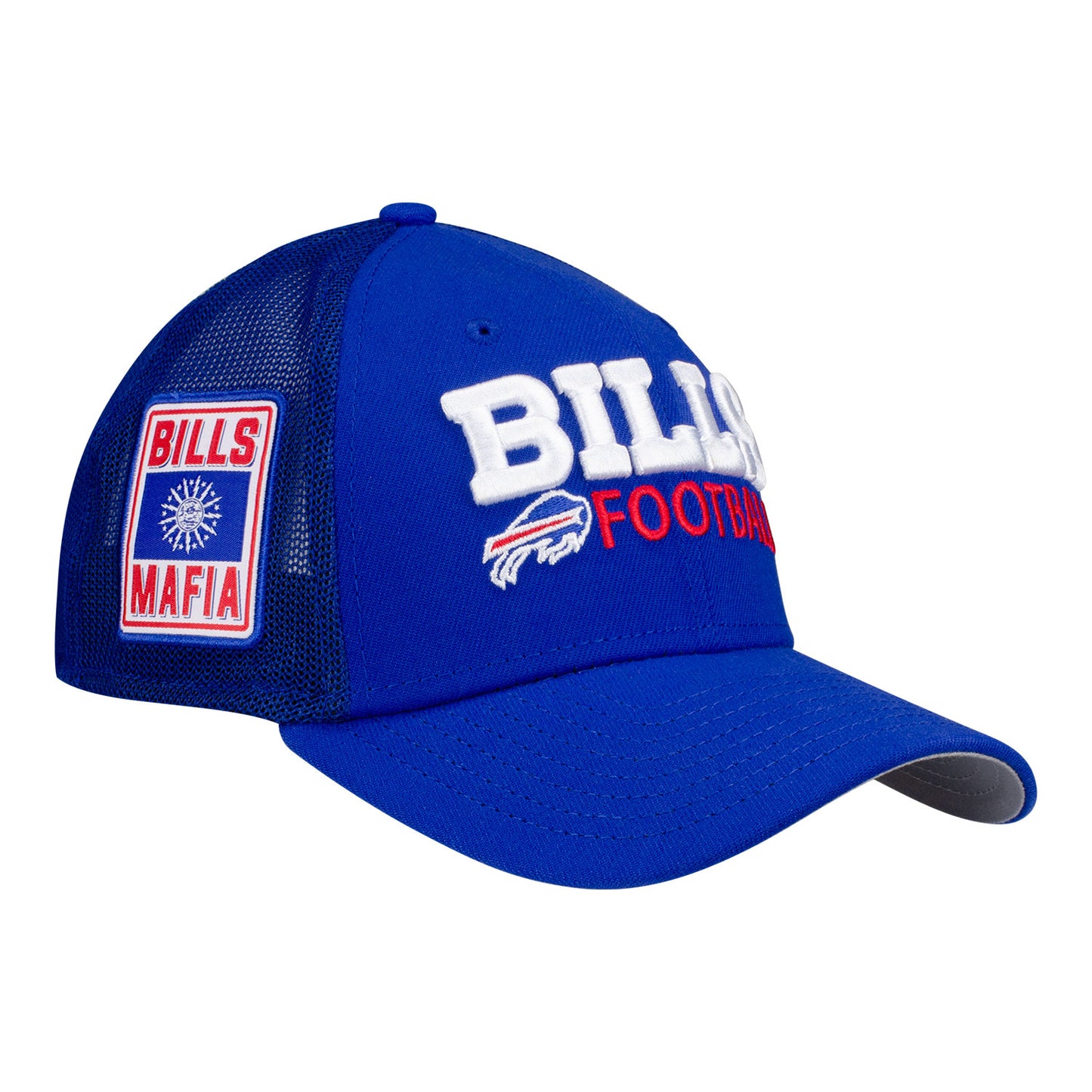 Bills New Era 39THIRTY Wordmark Hat In Blue - Front Right View