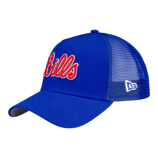 Buffalo Bills New Era 9FORTY Historic A-Frame Script Hat In Blue & Red - Angled Left Side View