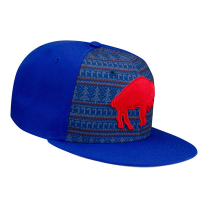 Bills New Era 9FIFTY Ugly Sweater Retro Hat In Blue - Front Right View