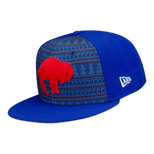 Bills New Era 9FIFTY Ugly Sweater Retro Hat In Blue - Front Left View