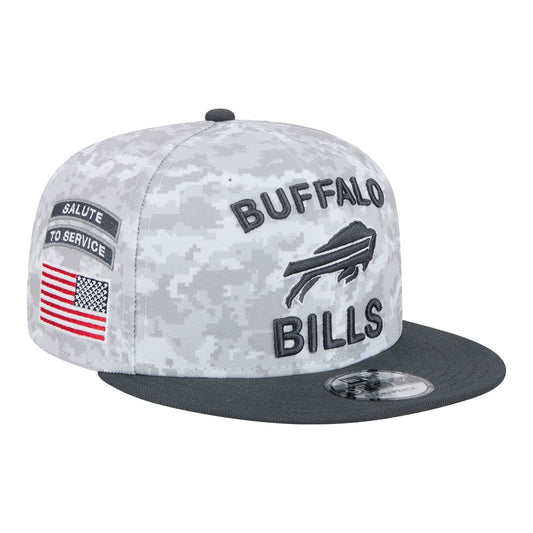 Bills New Era 2024 Salute to Service 9FIFTY Adjustable Hat In Grey - Front Left View