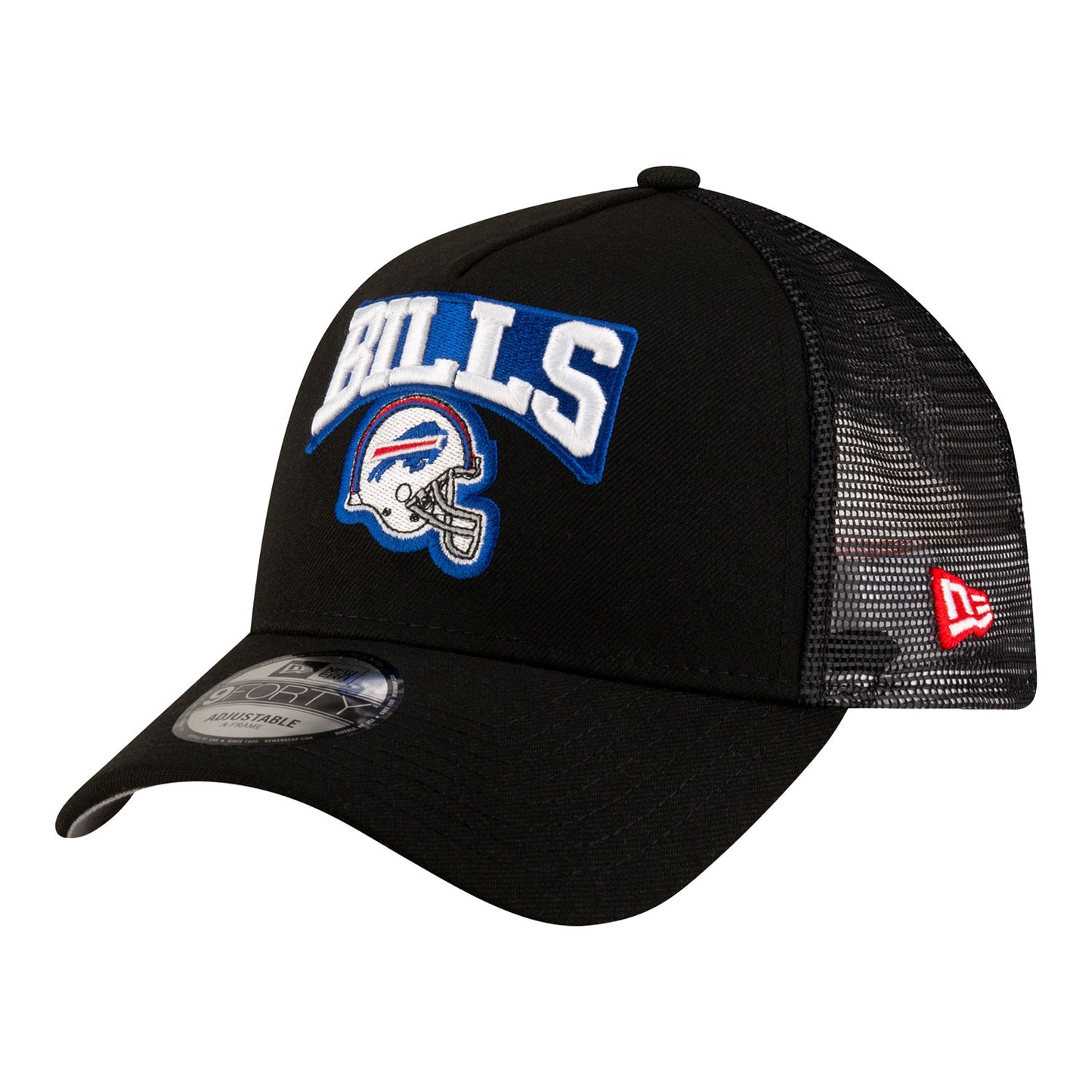 Buffalo Bills New Era Mens 9FORTY A-Frame Trucker Helmet Hat In Black - Front Left View