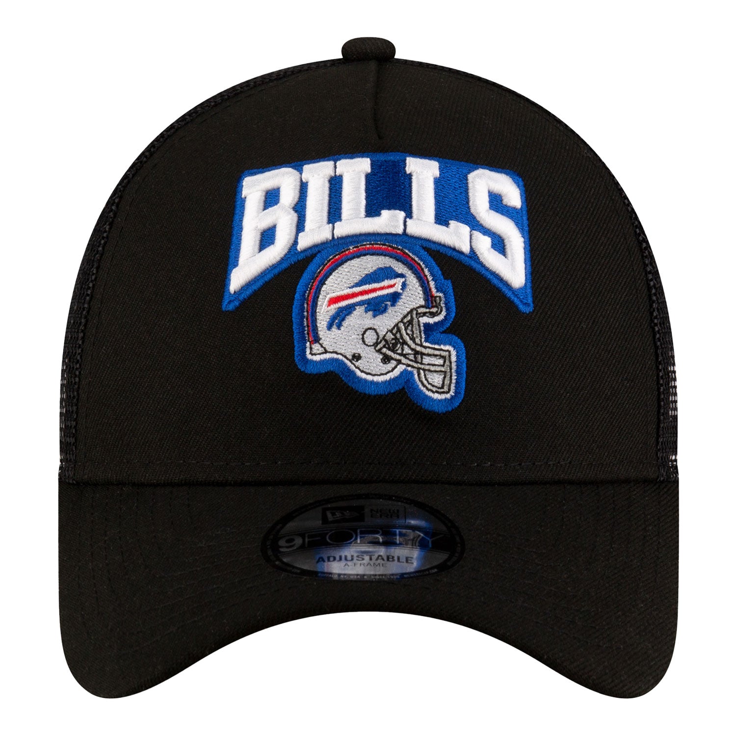 Buffalo Bills New Era Mens 9FORTY A-Frame Trucker Helmet Hat In Black - Front View