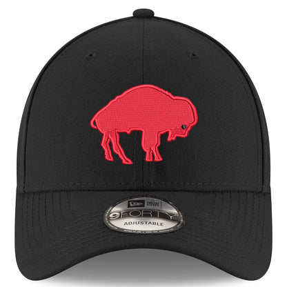 New Era Buffalo Bills 9FORTY Retro Adjustable Hat In Black - Front View