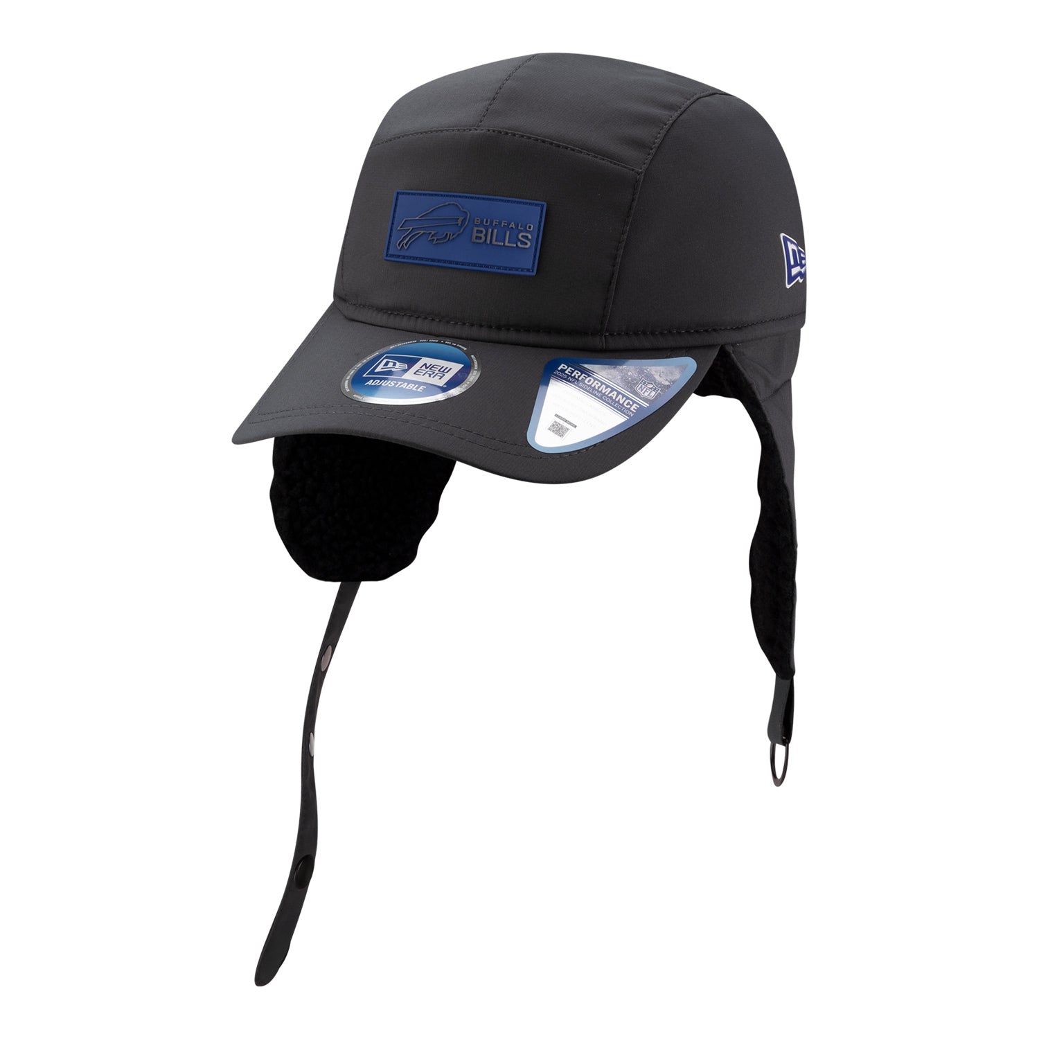 Buffalo Bills New Era Sideline Cold Weather Dog Ear Runner Hat In Black Unfolded - Front View