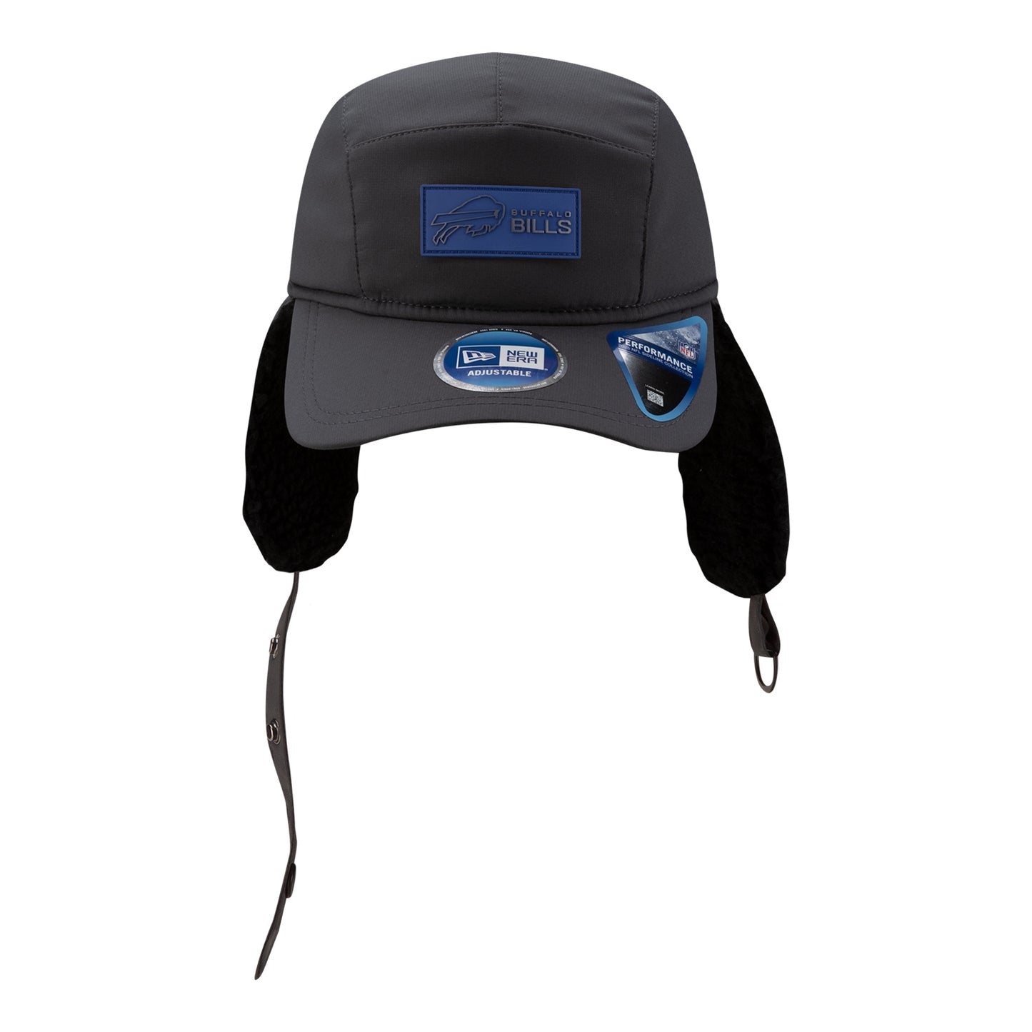 Buffalo Bills New Era Sideline Cold Weather Dog Ear Runner Hat In Black Unfolded - Front View 2