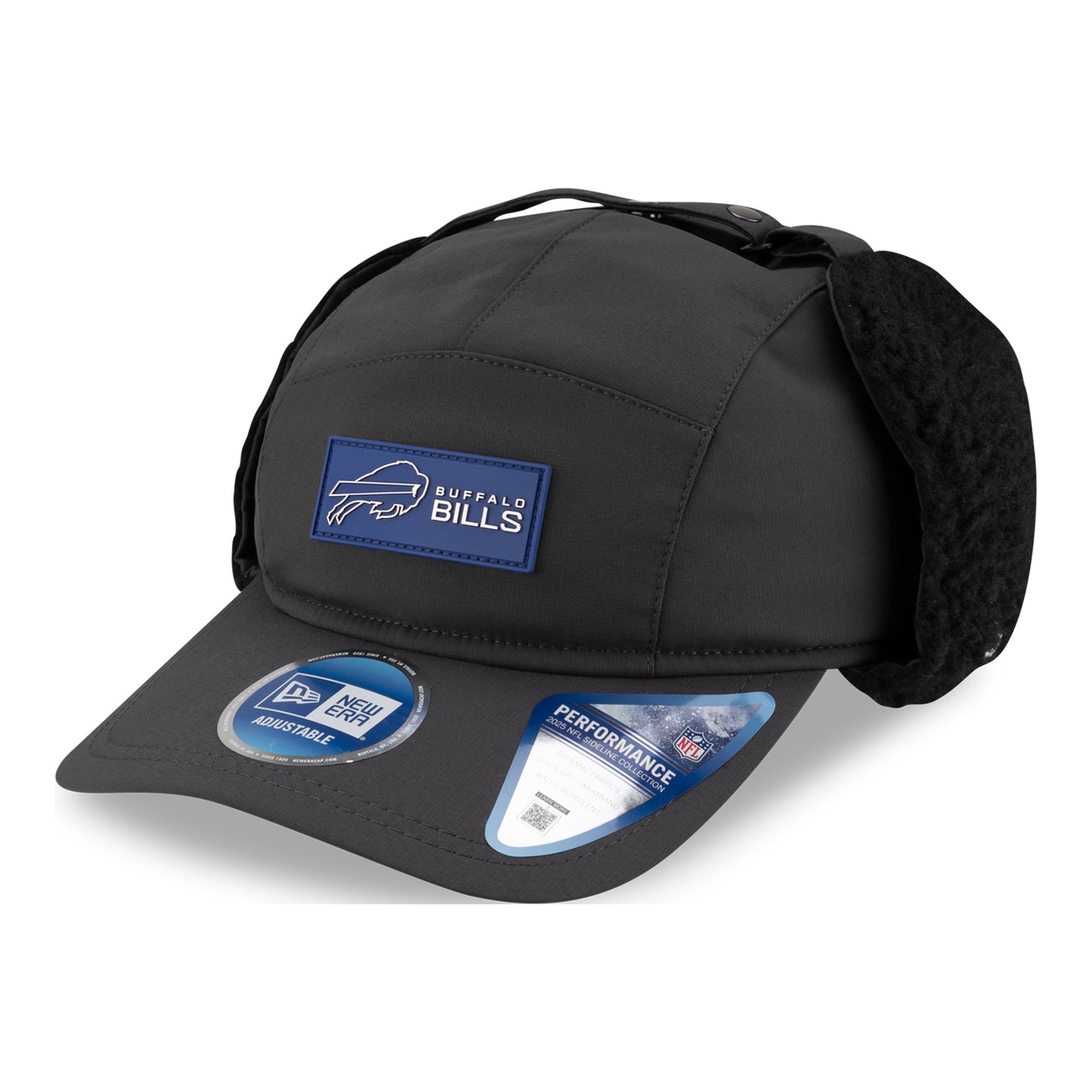 Buffalo Bills New Era Sideline Cold Weather Dog Ear Runner Hat In Black Folded - Front View