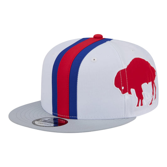 Buffalo Bills New Era 9FIFTY Classic Helmet Snapback Hat In White, Red & Blue - Angled Left Side View