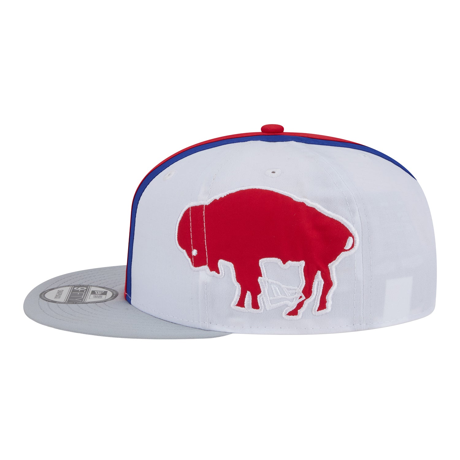 Buffalo Bills New Era 9FIFTY Classic Helmet Snapback Hat In White, Red & Blue - Left Side View