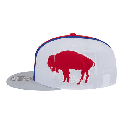 Buffalo Bills New Era 9FIFTY Classic Helmet Snapback Hat In White, Red & Blue - Left Side View