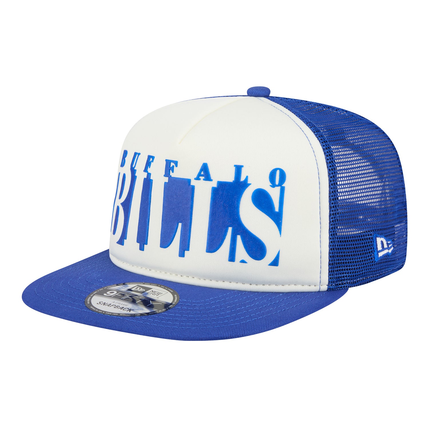 Buffalo Bills New Era 9FIFTY Cutout Primary Hat In White & Blue - Angled Left Side View