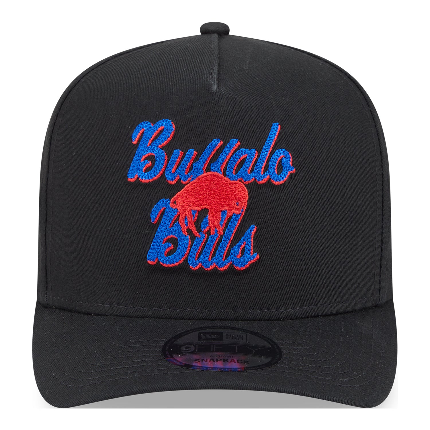 Buffalo Bills New Era 9FIFTY A-Frame Chainstitch Classic Logo Snapback In Black - Front View