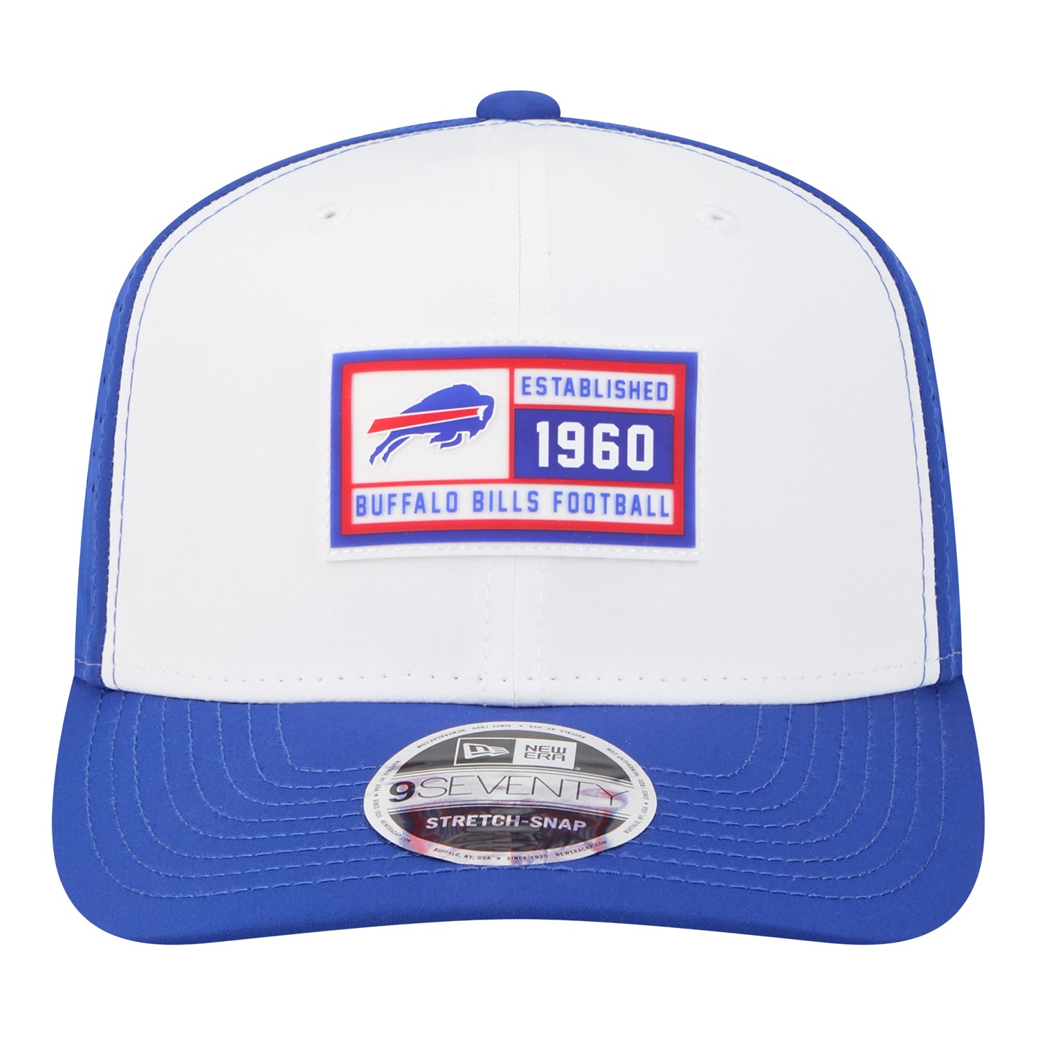 Buffalo Bills New Era 9SEVENTY Established Patch Hat In White & Blue - Front View