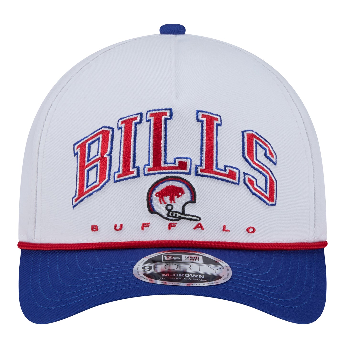 Buffalo Bills New Era 9FORTY Classic Helmet Icon Hat In White, Red & Blue - Front View