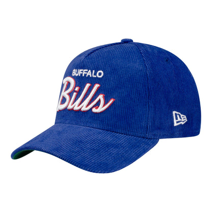 Buffalo Bills New Era 9FORTY Cord Script Hat - Blue - Front Left View