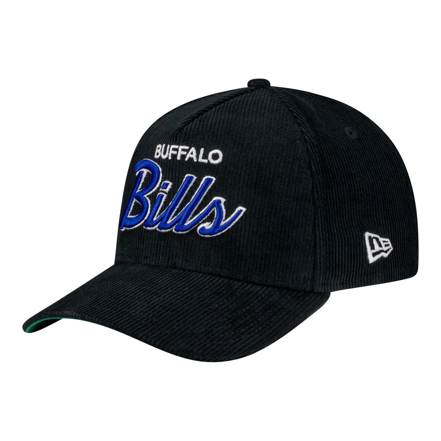 Buffalo Bills New Era 9FORTY Cord Script Hat - Black - Front Left View