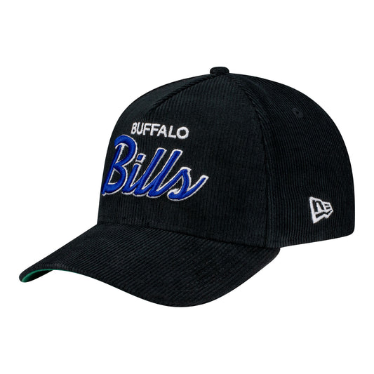Buffalo Bills New Era 9FORTY Cord Script Hat - Black - Front Left View