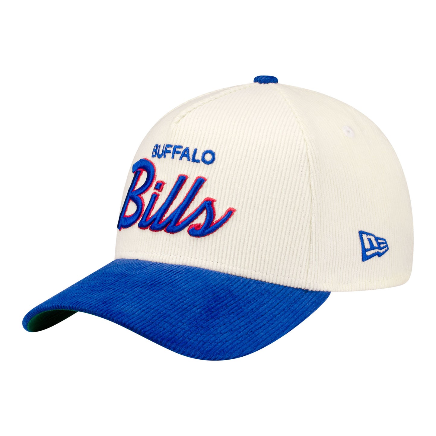 Buffalo Bills New Era 9FORTY Cord Script Hat - White - Front Left View