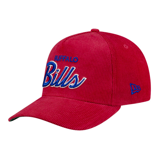 Buffalo Bills New Era 9FORTY Cord Script Hat - Red - Front Left View