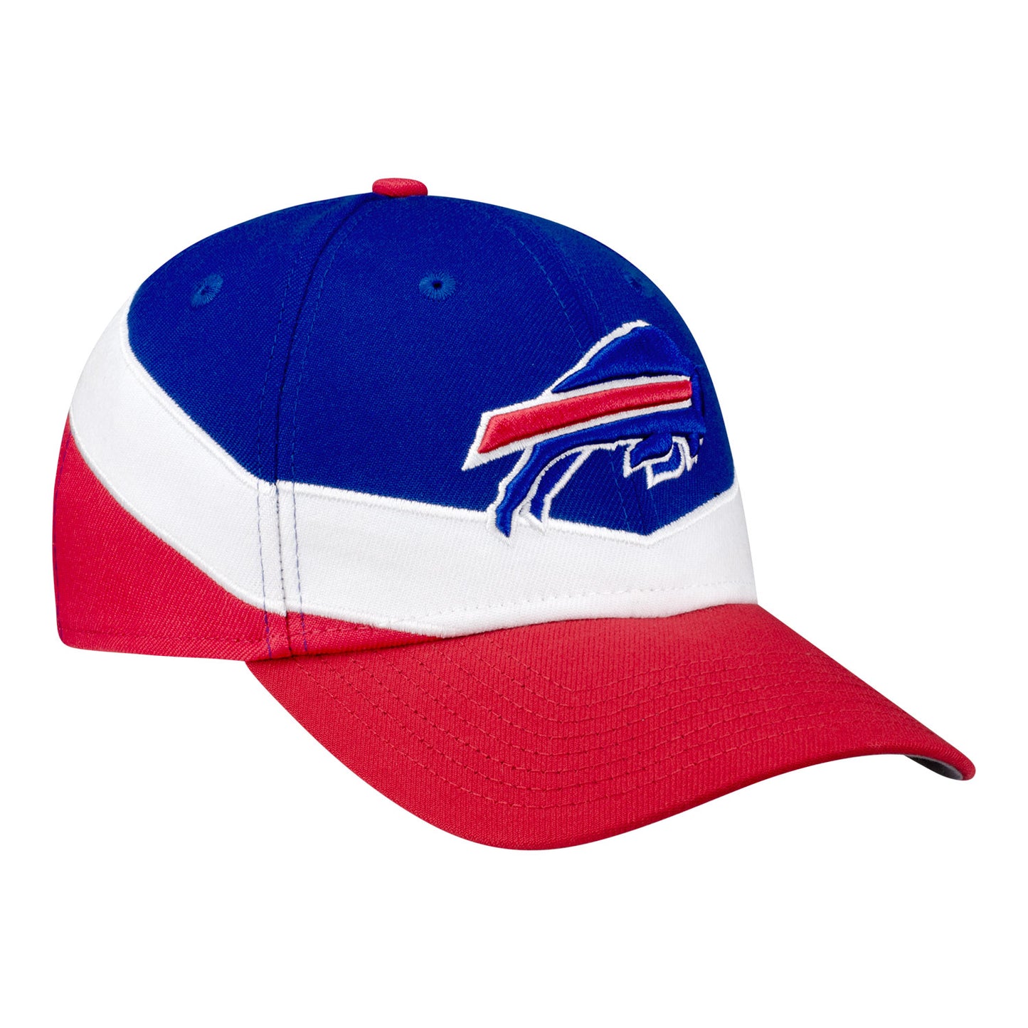 Buffalo Bills New Era 39THIRTY Primary Logo Hat In Red, White & Blue - Front Right View