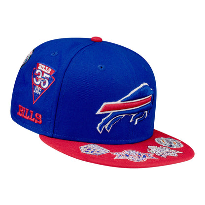 Buffalo Bills New Era 9FIFTY Scatter Logos Hat In Blue - Front Right View