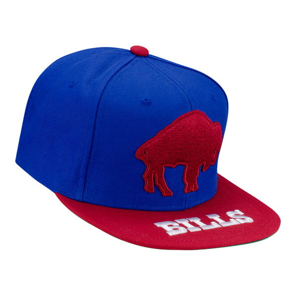 Mitchell & Ness Bills Classic Logo Adjustable Snapback Hat In Blue & Red - Front Right View