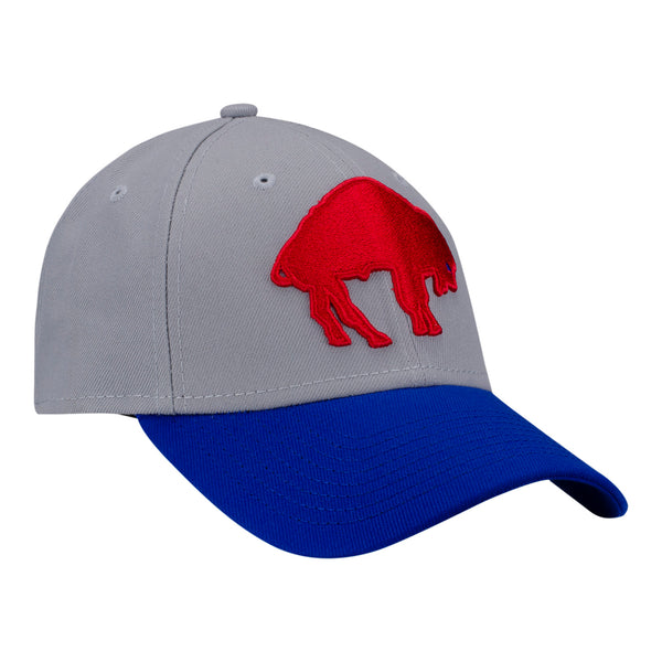 New Era Bills 9FORTY Throwback Core Classic Adjustable Hat In Grey - Front Right View