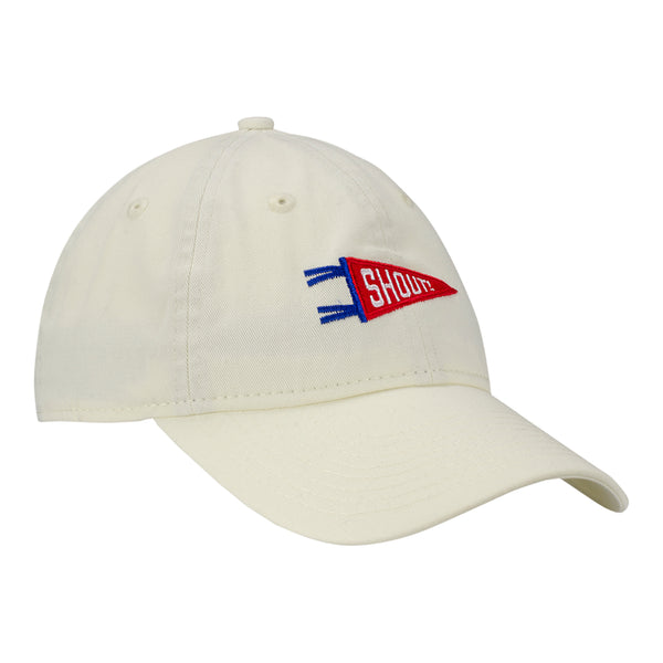 New Era Bills Shout Pennant 9TWENTY Adjustable Hat In White - Front Right View