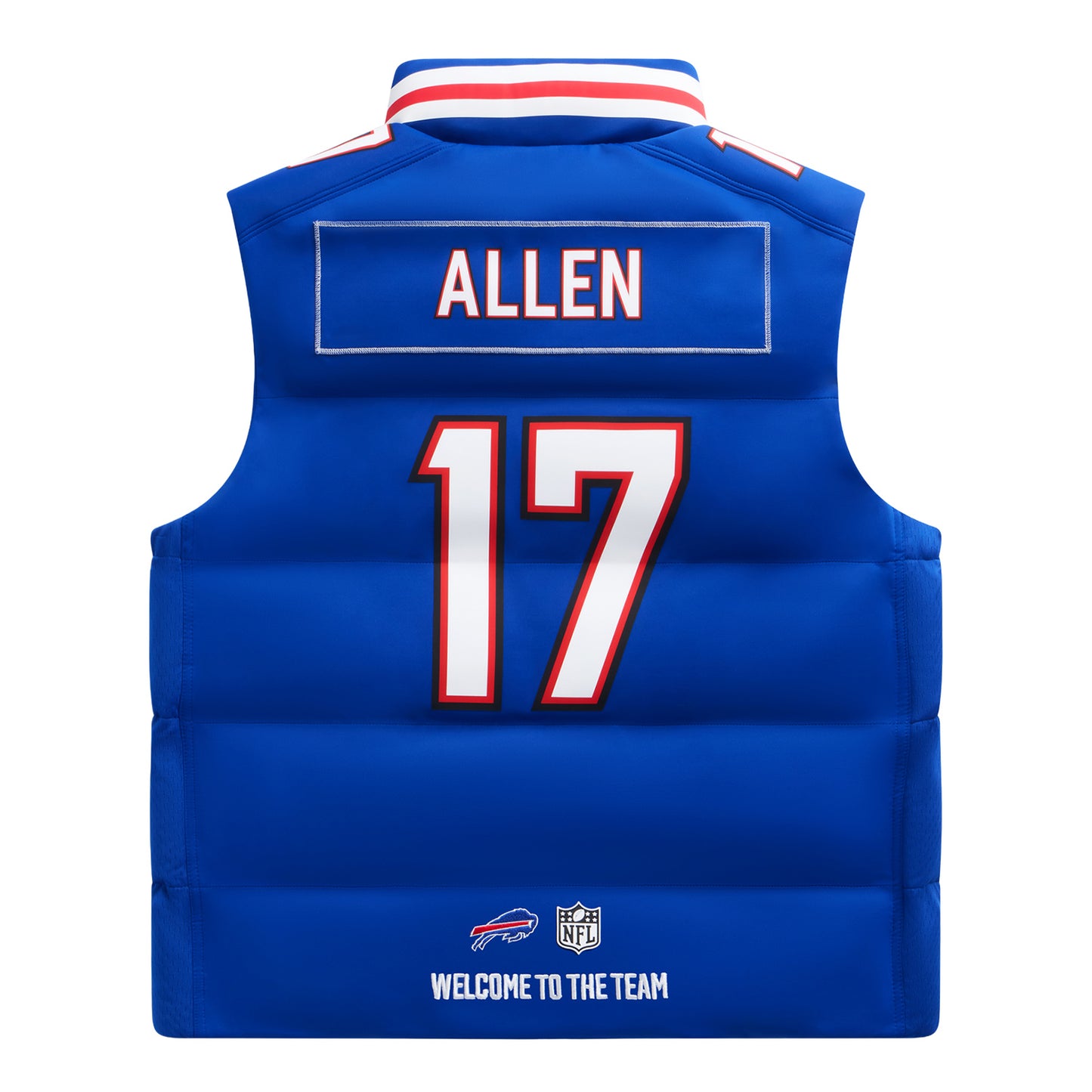 Buffalo Bills Off Season Josh Allen Puffer Vest In Blue - Back View