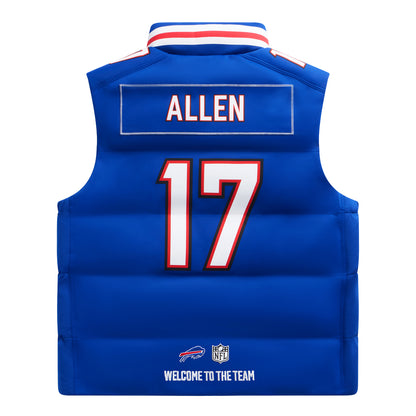 Buffalo Bills Off Season Josh Allen Puffer Vest In Blue - Back View