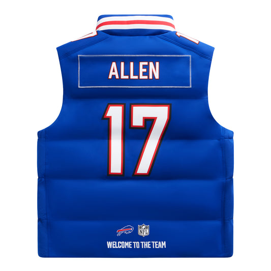 Buffalo Bills Off Season Josh Allen Puffer Vest In Blue - Back View