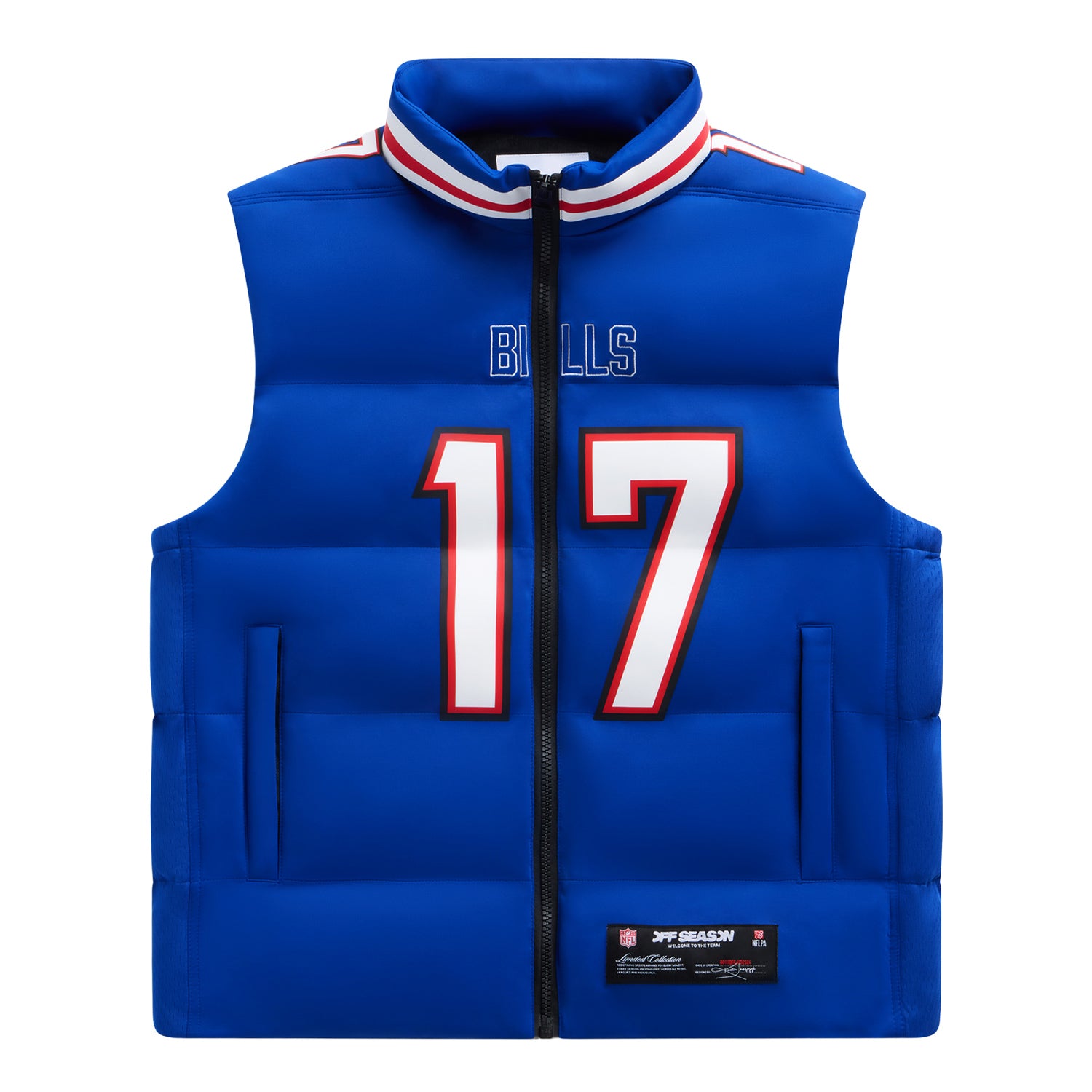 Buffalo Bills Off Season Josh Allen Puffer Vest In Blue - Front View