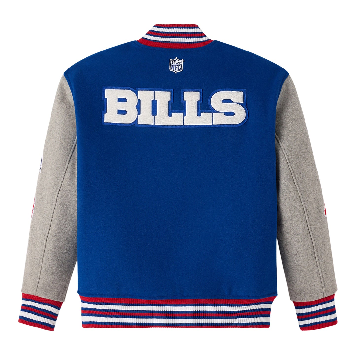 Buffalo Bills OVO Insulated Varsity Jacket In Blue - Back View